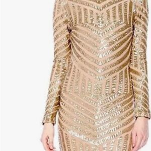 Dress the Population Gold Long Sleeve Sequin Dress holiday new years stretchy-M